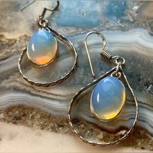 2343 Iridescent Opalite and Silver Teardrop Earrings